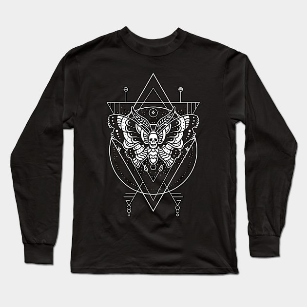 Occult Fashion Vintage Moth Skull Goth Occult Long Sleeve T-Shirt by wbdesignz